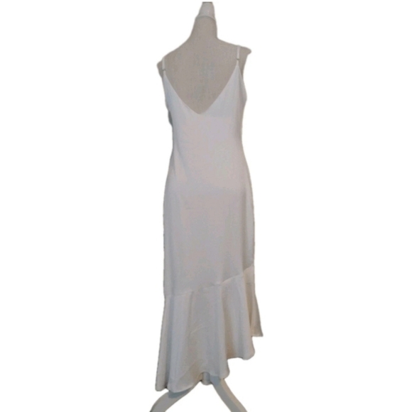 Lulus Strictly Romance White Satin Asymmetrical Tiered Midi Dress Size Medium - Picture 5 of 8